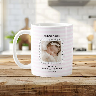 Mug Photo de nouveau-né Bébé Fille Rayures roses