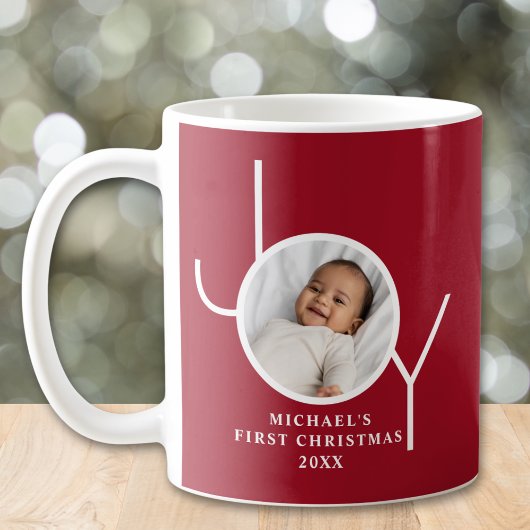Mug Photo de premier Noël de bébé rouge