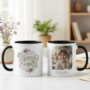Mug Photo de typographie florale préférée de grand-mèr