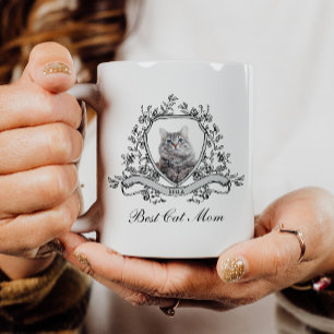 Mug Photo de votre chat dans une crête florale   Best 