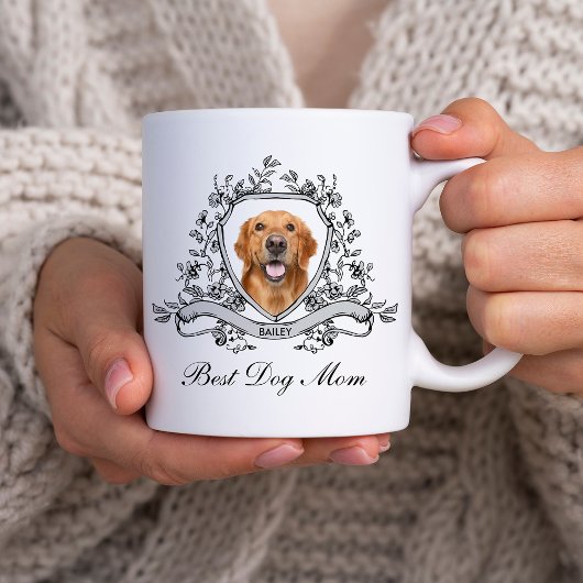 Mug Photo de votre chien dans une crête florale | Meil