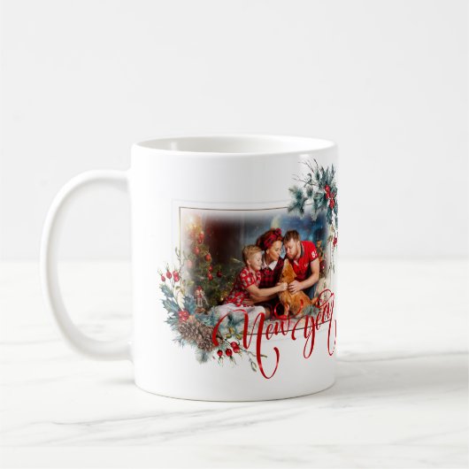Mug Photo du Nouvel An hiver en style rouge (Gauche)
