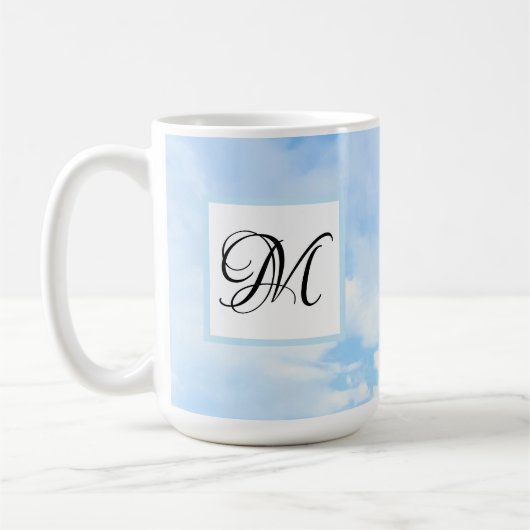 Mug Photo d'un ciel bleu élégant avec une initiale fan (Gauche)