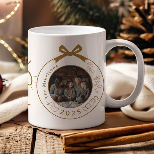 Mug Photo Elegant Gold Line Art Christmas