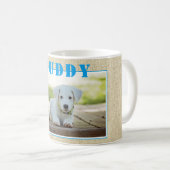 Mug Photo et nom du chien bleu rustique (Devant droit)