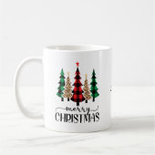 Mug Photo Joyeux Noël Rouge Vert Plaid Arbres (Gauche)