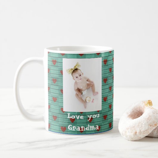 Mug Photo Love You Grand-mère Custom Rustic Wood Heart (Avec donut)