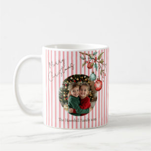 Mug Photo moderne Noël Preppy Pink Stripe