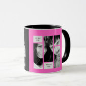Mug photo moderne unique avec texte rose noir (Devant droit)