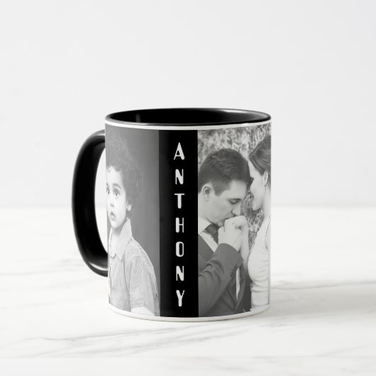 Mug Photo noire et blanche faite sur commande et nom (Devant gauche)