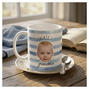 Mug Photo personnalisé de bébé avec rayures bleues pou