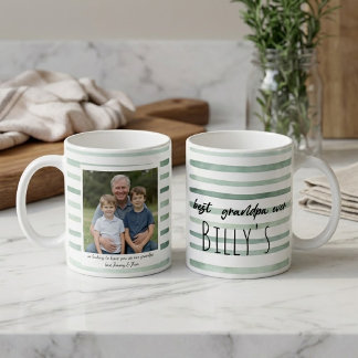 Mug Photo personnalisé de grand-papa rayé vert pour la