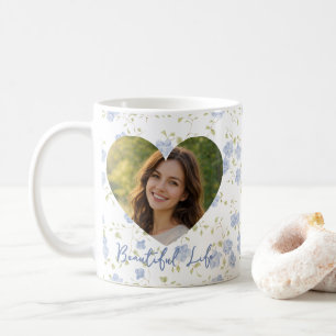Mug Photo personnalisé – Motif de cœur floral, Pastel 