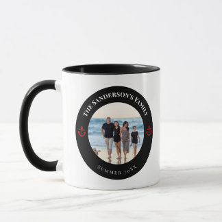 Mug Photo personnalisée en Cercle noir avec Ancre roug