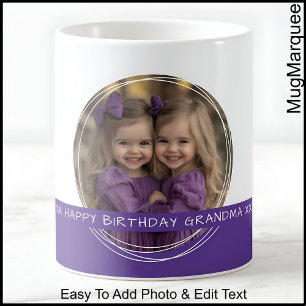 Mug Photo personnalisée et message blanc et violet C12