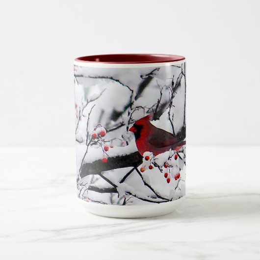 Mug Photo Red Cardinal Snow Tree (Centre)