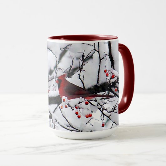Mug Photo Red Cardinal Snow Tree (Devant droit)