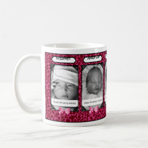 Mug Photo rose à la mode et nom de bébé de léopard