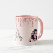 Mug Photo rose or monogramme bleu rose (Devant droit)