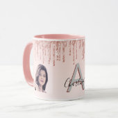 Mug Photo rose or monogramme bleu rose (Devant gauche)