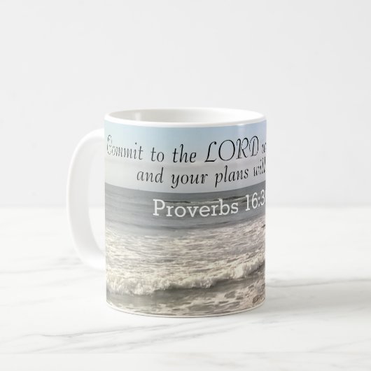 Mug Photo Wavy Ocean Shore Proverbes Bible Verse (Devant gauche)
