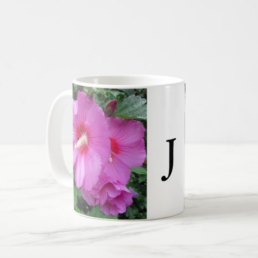 Mug Photographie florale rose monogramme (Devant gauche)