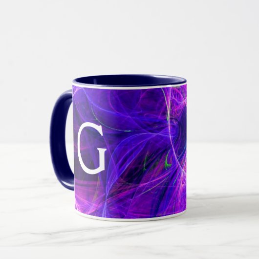Mug PHOTON FROID Abstrait violet bleu fractal Monogram (Devant gauche)