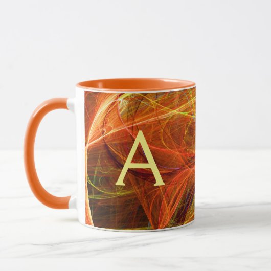 Mug PHOTON FROID Orange Jaune Fractale Frottes Monogra (Gauche)