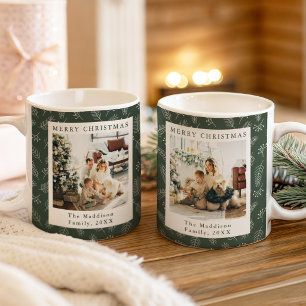 Mug Photos de famille avec motif de feuille de Noël mi