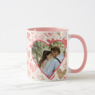 Mug Photos personnalisés roses, cœurs dorés et amour