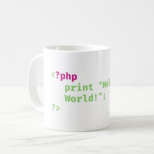 Mug php - print hello world - Codage Pun (Devant gauche)