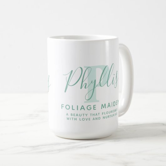 Mug Phyllis nom signification et P monogramme texte ve (Devant droit)