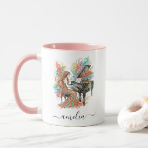 Mug Piano à queue personnalisé de dame couleur artisti
