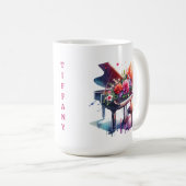 Mug Piano aquarelle et fleurs personnalisées (Devant droit)
