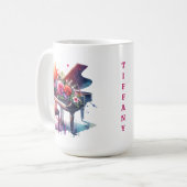 Mug Piano aquarelle et fleurs personnalisées (Devant gauche)