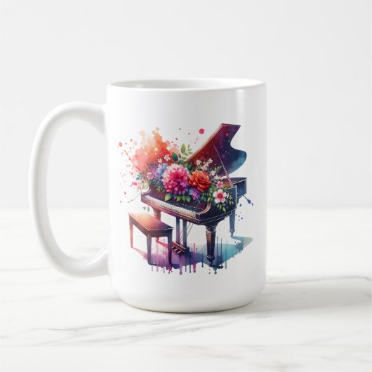 Mug Piano aquarelle et fleurs personnalisées (Gauche)