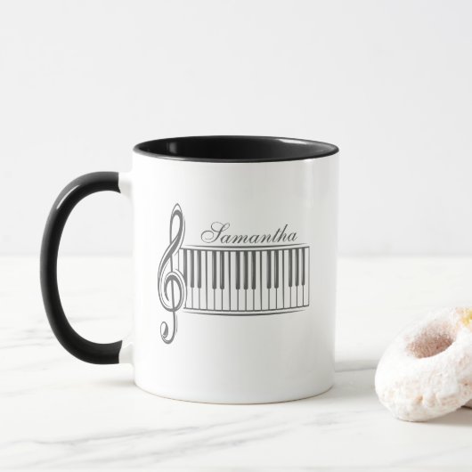Mug Piano keys treble clef Pianiste avec nom Enseignan (Avec donut)