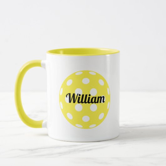 Mug Pickleball Ball Nom personnalisé Jaune (Gauche)