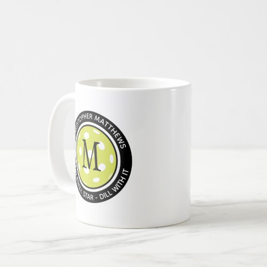Mug Pickleball Funky Custom Quote Nom initial Noir (Devant gauche)