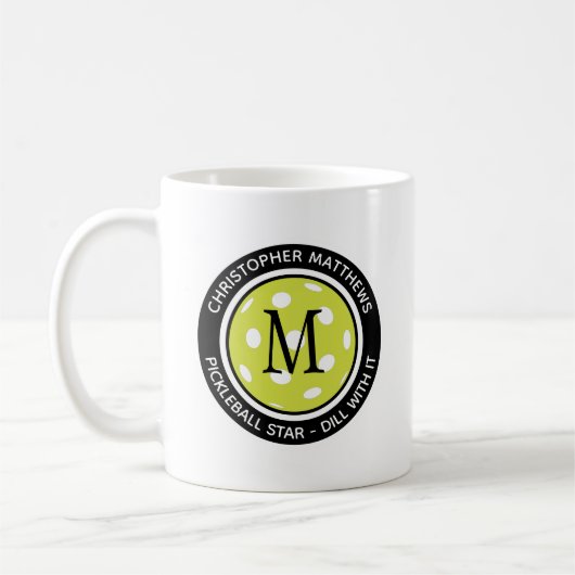Mug Pickleball Funky Custom Quote Nom initial Noir (Gauche)