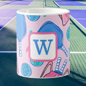 Mug Pickleball Paddle et Balls Pink Preppy initial