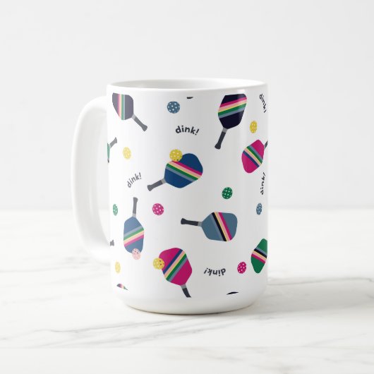 Mug Pickleball Paddle et Fun Ball Bleu Vert Rose (Devant gauche)