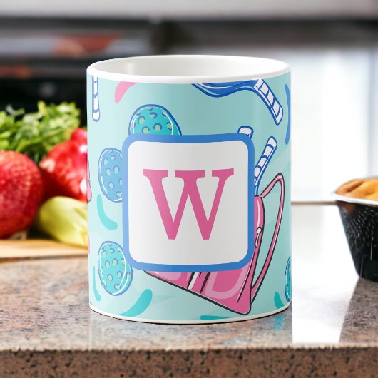 Mug Pickleball Paddles et Balls Blue Preppy Initial