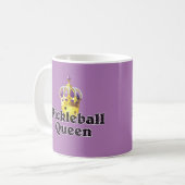 Mug Pickleball Queen, Balle Jaune Violet, Couronne Or (Devant gauche)