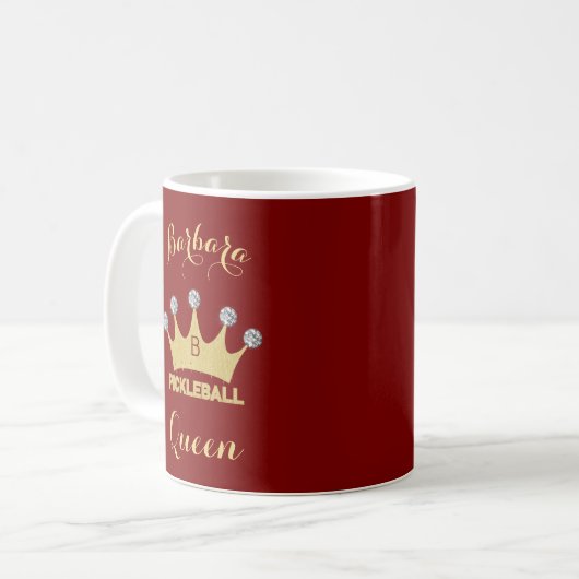 Mug Pickleball Queen Glam Glitz Monogramme Nom Or (Devant gauche)