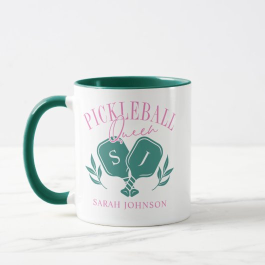 Mug Pickleball Queen Logo Monogramme Nom personnalisé (Gauche)