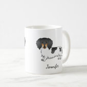 Mug Piebald Noir Et Tan Cheveux Long Dachshund & Nom (Devant droit)