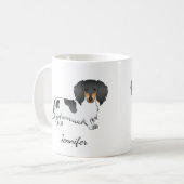 Mug Piebald Noir Et Tan Cheveux Long Dachshund & Nom (Devant gauche)