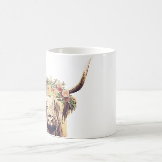 Mug Pièce à tête florale Longue Vache Highland (Centre)