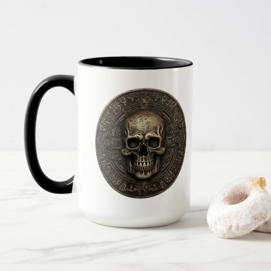Mug Pièce de crâne 3D ancienne (Avec donut)